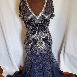 Navy Blue/Silver Beaded Gown